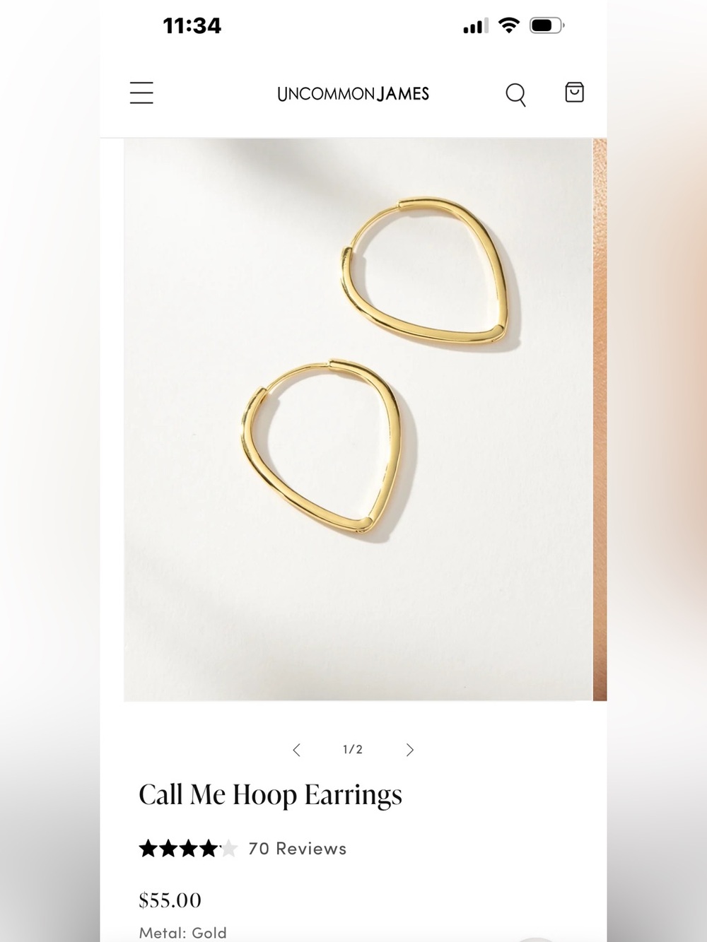 Uncommon James Tear Drop Gold Hoop Earrings